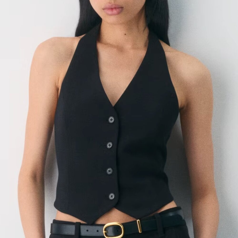 Aritzia Wilfred Vito Vest, Halter Neck, Black, Size 8